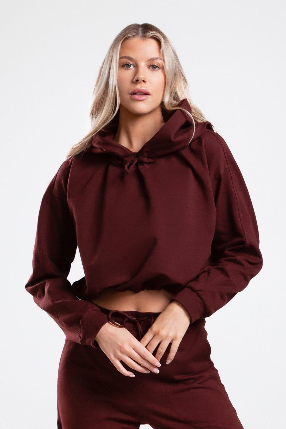 Burgundy crop top discount hoodie